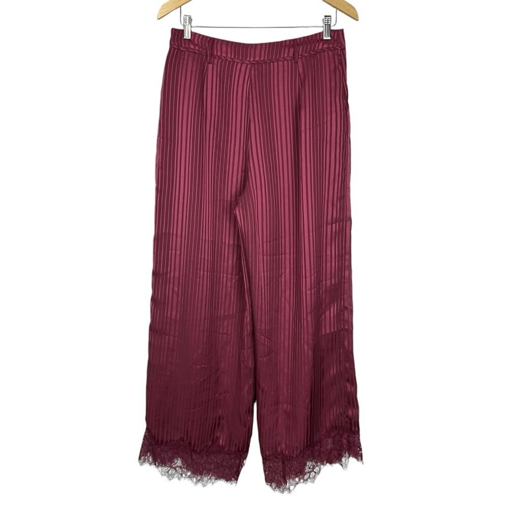 😍TULAROSA! Elegant Burgundy Lace Trim Pants - Picture 3 of 14